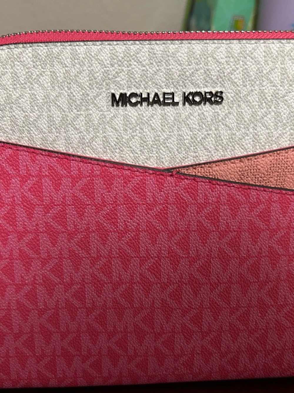 Michael Kors Pink and White MK Monogram Pouch